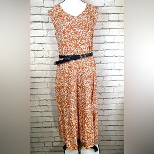 Vera Wang Orange Floral Boho Maxi Dress Sun Dress with Belt size Medium